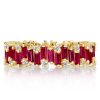 Rose Gold Plated Sterling Silver Baguette Ruby Eternity Band - Wedding Ring