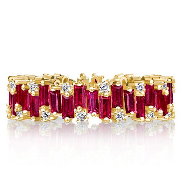 Rose Gold Plated Sterling Silver Baguette Ruby Eternity Band - Wedding Ring