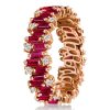Rose Gold Plated Sterling Silver Baguette Ruby Eternity Band - Wedding Ring