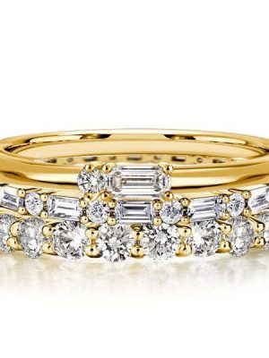 Golden Baguette & Round Cut Stackable Ring Set - 18K Gold Plated