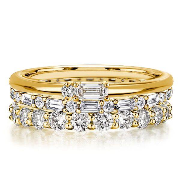 Golden Baguette & Round Cut Stackable Ring Set - 18K Gold Plated