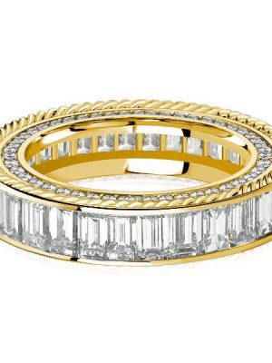 Rope Edge Baguette Eternity Band - Sterling Silver Anniversary Wedding Ring