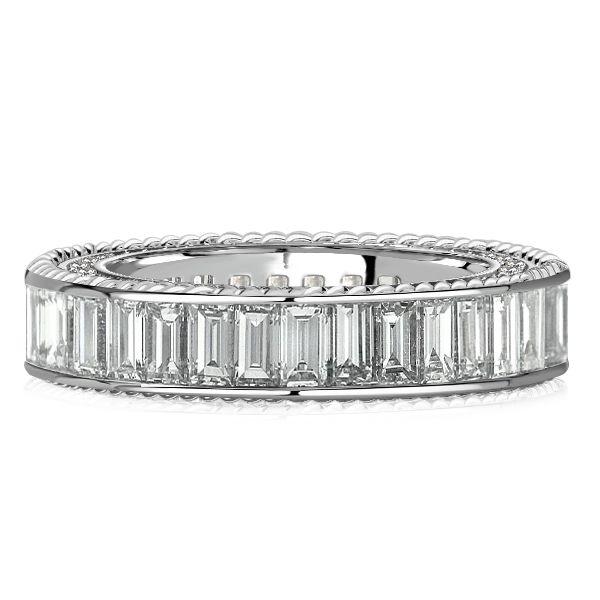 Rope Edge Baguette Eternity Band - Sterling Silver Anniversary Wedding Ring