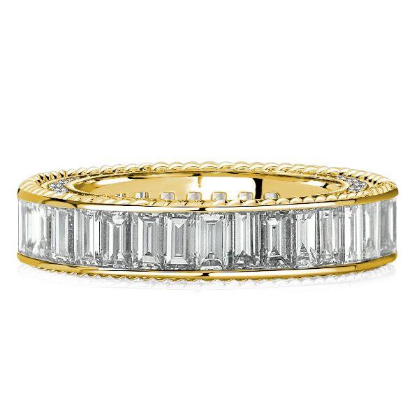 Rope Edge Baguette Eternity Band - Sterling Silver Anniversary Wedding Ring
