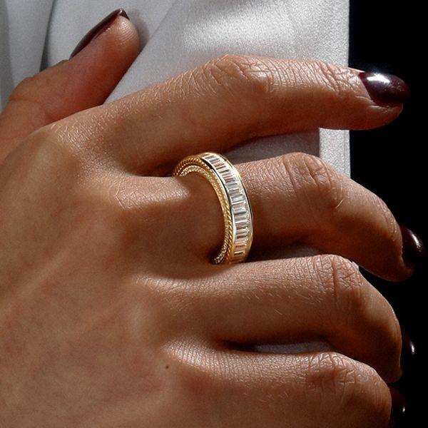 Rope Edge Baguette Eternity Band - Sterling Silver Anniversary Wedding Ring