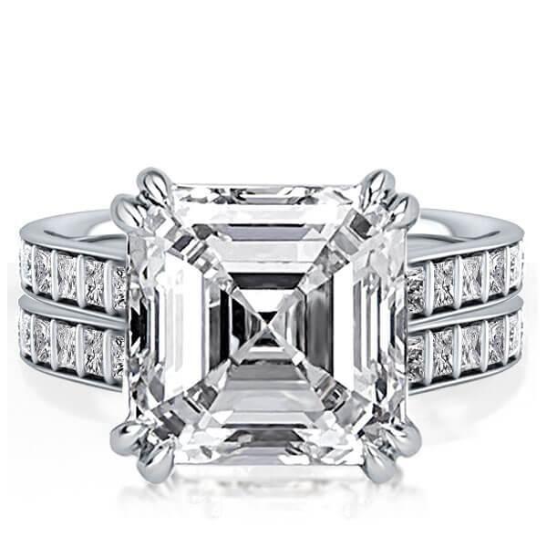 Asscher Cut White Sapphire Sterling Silver Wedding Ring Set