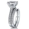 Asscher Cut White Sapphire Sterling Silver Wedding Ring Set
