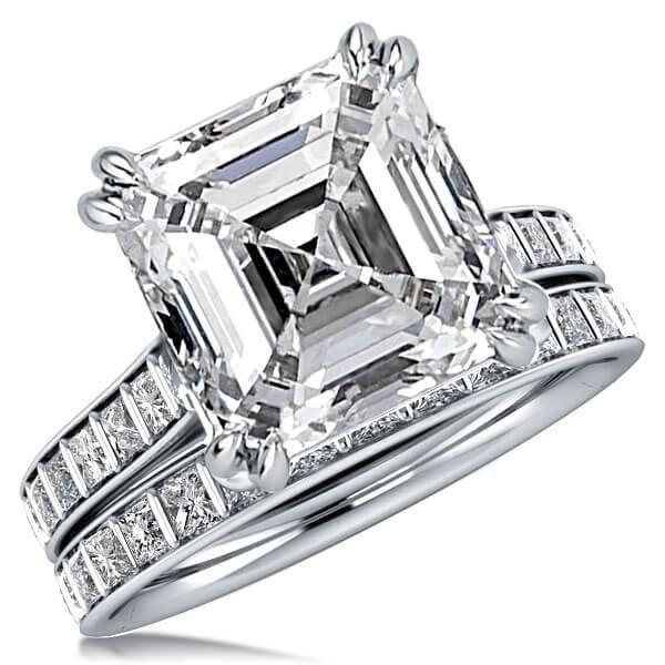 Asscher Cut White Sapphire Sterling Silver Wedding Ring Set