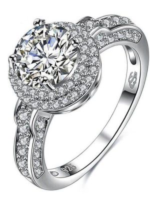 Double Halo Sterling Silver Wedding Ring Set - 1.25 CT Center Stone