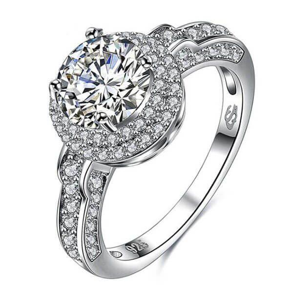Double Halo Sterling Silver Wedding Ring Set - 1.25 CT Center Stone