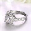 Double Halo Sterling Silver Wedding Ring Set - 1.25 CT Center Stone