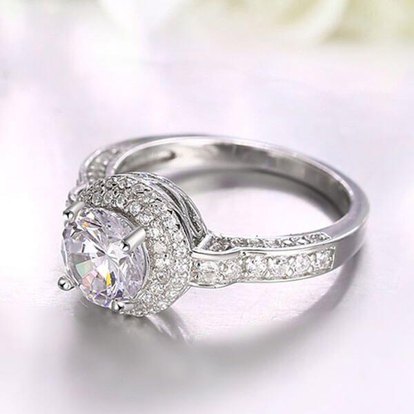 Double Halo Sterling Silver Wedding Ring Set - 1.25 CT Center Stone