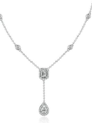 Pear & Emerald Cut Twin Tie Halo Necklace | Sterling Silver | 4.83 CT. TW
