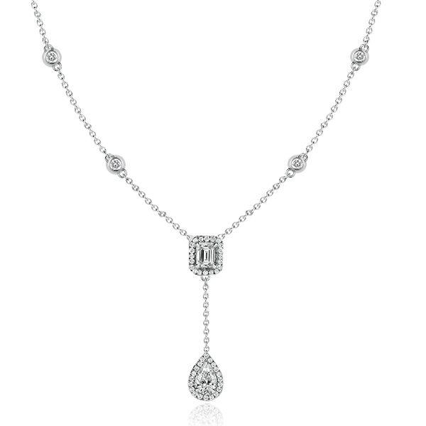 Pear & Emerald Cut Twin Tie Halo Necklace | Sterling Silver | 4.83 CT. TW
