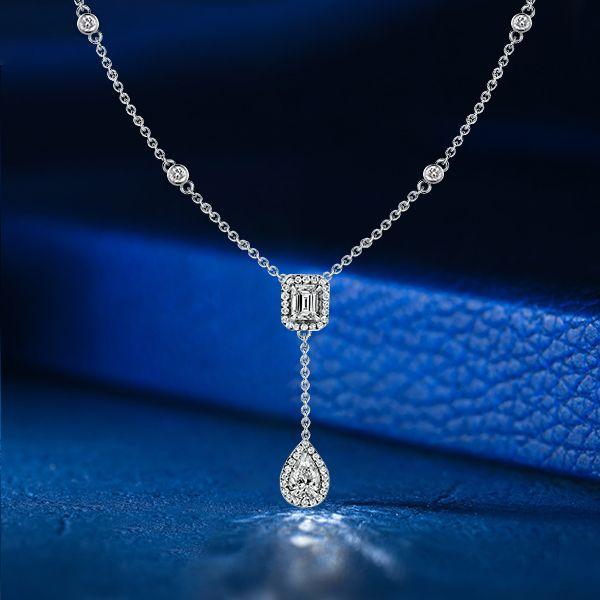 Pear & Emerald Cut Twin Tie Halo Necklace | Sterling Silver | 4.83 CT. TW