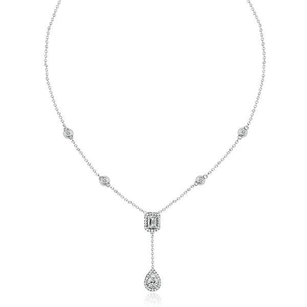 Pear & Emerald Cut Twin Tie Halo Necklace | Sterling Silver | 4.83 CT. TW