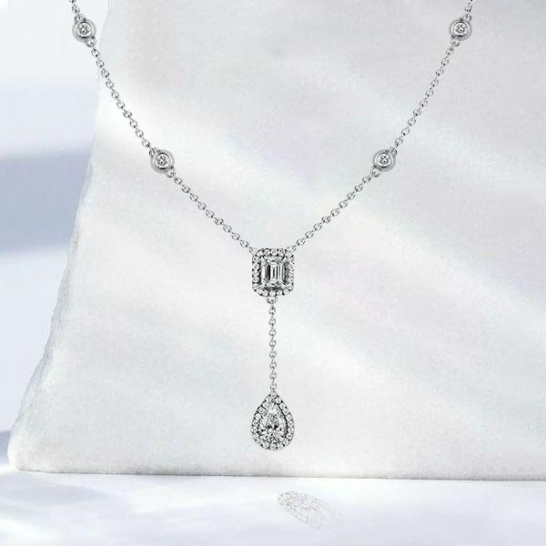 Pear & Emerald Cut Twin Tie Halo Necklace | Sterling Silver | 4.83 CT. TW