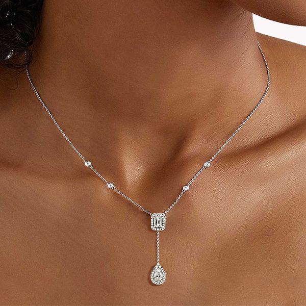 Pear & Emerald Cut Twin Tie Halo Necklace | Sterling Silver | 4.83 CT. TW