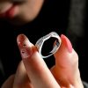 Twisted White Sapphire Wedding Band for Women - Sterling Silver