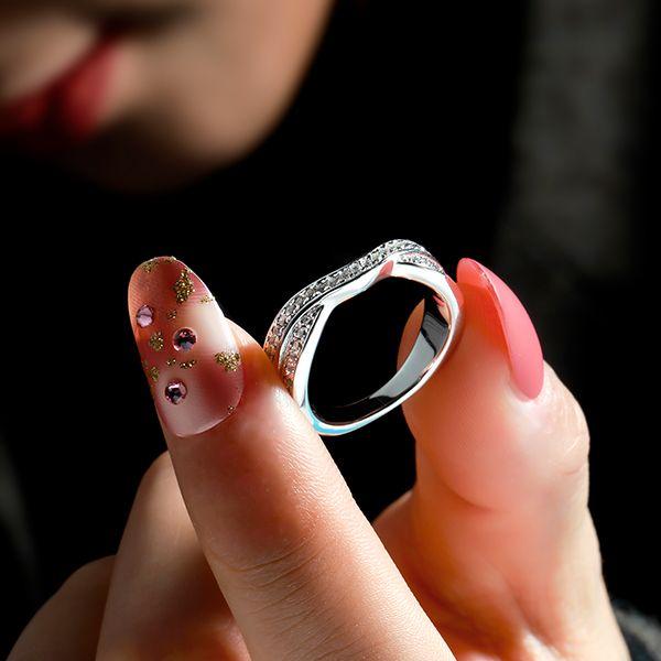 Twisted White Sapphire Wedding Band for Women - Sterling Silver