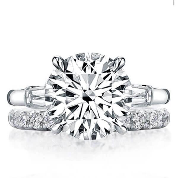 Three Stone Created White Sapphire Bridal Set - 925 Sterling Silver