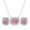 Pink Stone Cushion Cut Halo Necklace & Earrings Set - Sterling Silver