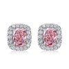 Pink Stone Cushion Cut Halo Necklace & Earrings Set - Sterling Silver