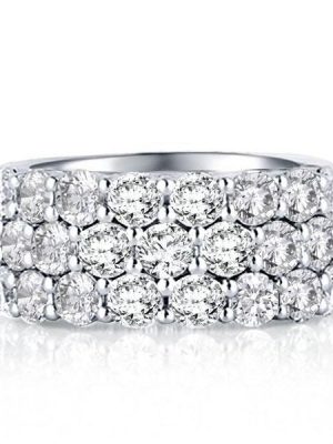 Sapphire & Created White Sapphire Triple Row Wedding Band in Sterling Silver