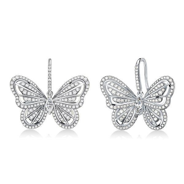Sterling Silver Butterfly Drop Earrings with White Sapphires