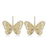 Sterling Silver Butterfly Drop Earrings with White Sapphires