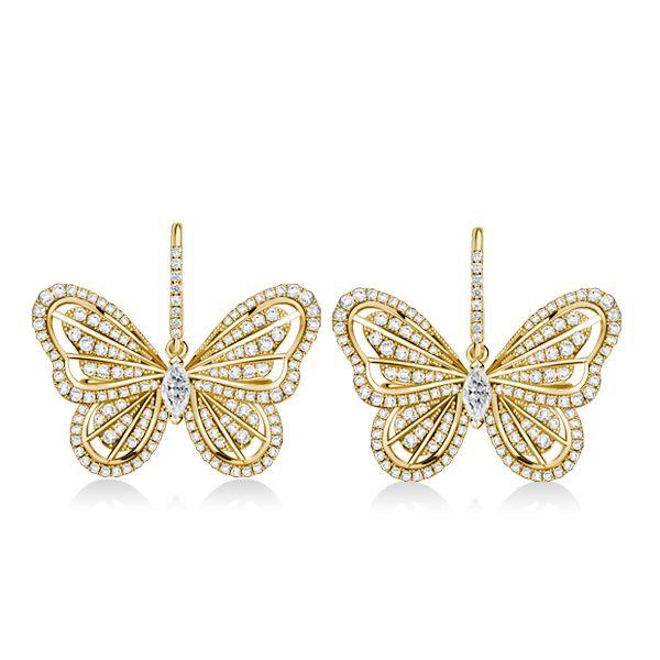 Sterling Silver Butterfly Drop Earrings with White Sapphires