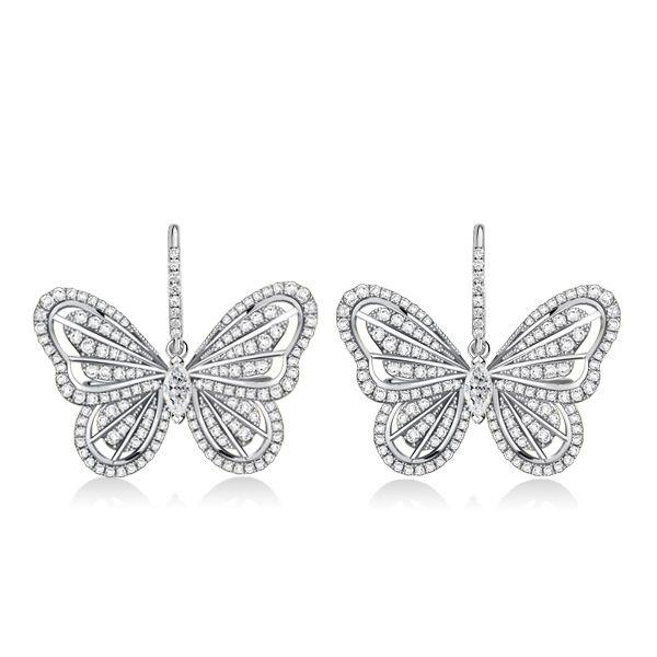 Sterling Silver Butterfly Drop Earrings with White Sapphires