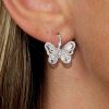 Sterling Silver Butterfly Drop Earrings with White Sapphires