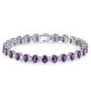 Oval Cut Amethyst Tennis Bracelet in Rhodium Plated 925 Sterling Silver