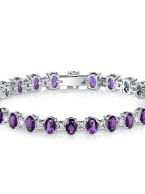 Oval Cut Amethyst Tennis Bracelet in Rhodium Plated 925 Sterling Silver