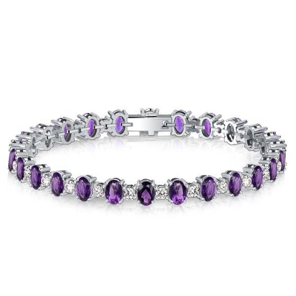 Oval Cut Amethyst Tennis Bracelet in Rhodium Plated 925 Sterling Silver