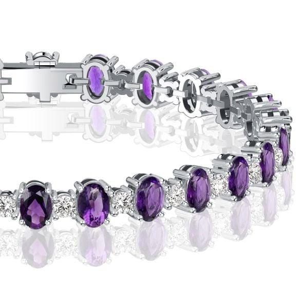 Oval Cut Amethyst Tennis Bracelet in Rhodium Plated 925 Sterling Silver