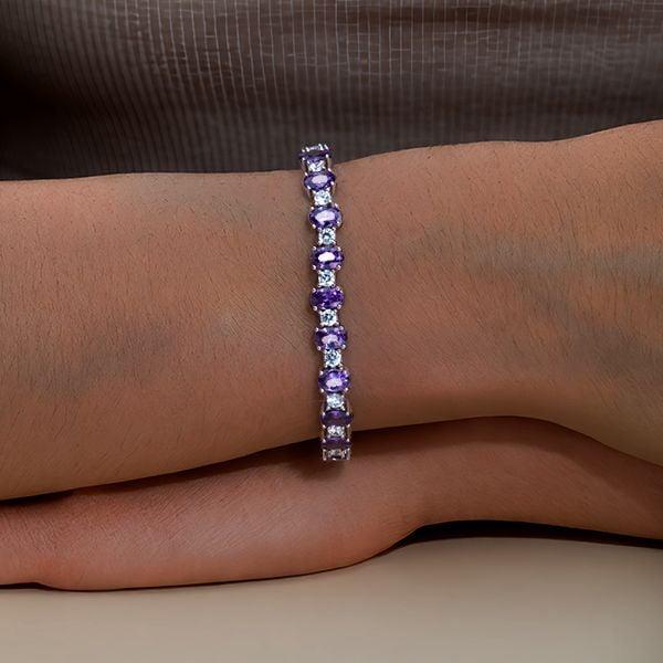 Oval Cut Amethyst Tennis Bracelet in Rhodium Plated 925 Sterling Silver