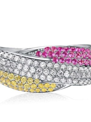 Bypass Ring with Yellow Topaz and Pink Accent Stones, 1.17 CT. TW. Micro Pave Sterling Silver