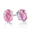 Sterling Silver Hot Pink Oval Stud Earrings for Women - Rhodium Plated