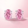 Sterling Silver Hot Pink Oval Stud Earrings for Women - Rhodium Plated
