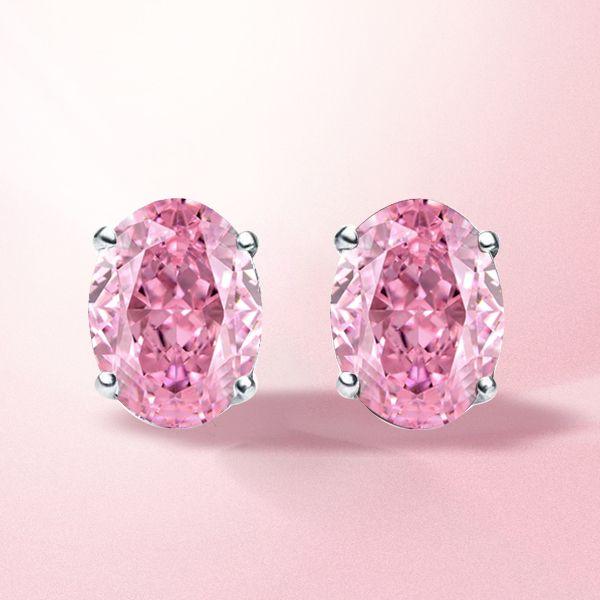 Sterling Silver Hot Pink Oval Stud Earrings for Women - Rhodium Plated