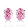 Sterling Silver Hot Pink Oval Stud Earrings for Women - Rhodium Plated
