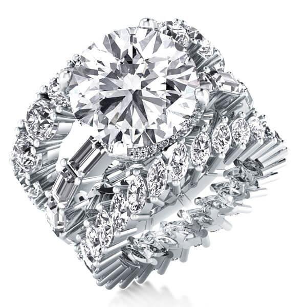 White Sapphire Eternity 3-Piece Wedding Ring Set - 925 Sterling Silver