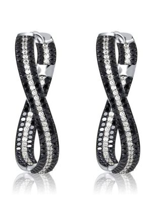Pave Set Black Sapphire Twist Hoop Earrings in 925 Sterling Silver