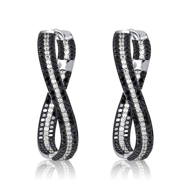 Pave Set Black Sapphire Twist Hoop Earrings in 925 Sterling Silver