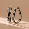 Pave Set Black Sapphire Twist Hoop Earrings in 925 Sterling Silver
