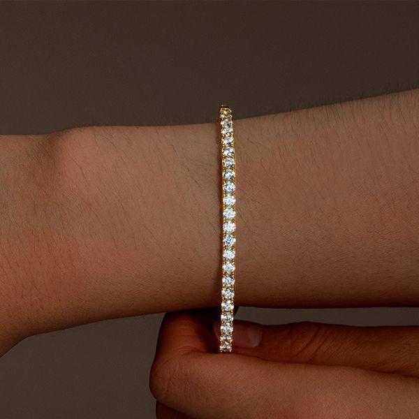 18K Gold Plated Sterling Silver 3mm Round Cut Bangle Bracelet for Women with 2.70 CT. TW Stones