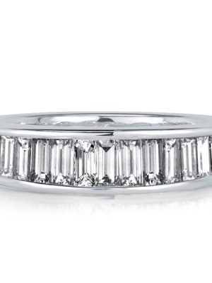 Baguette Cut White Sapphire Half Eternity Wedding Band in Sterling Silver
