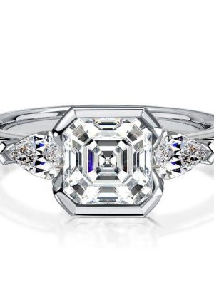 Asscher Cut 3 Stone Engagement Ring in Sterling Silver with 3.00 CTW